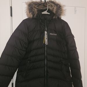 Marmot Women's Ithaca Black Puffer Jacket with Faux Fur Hood